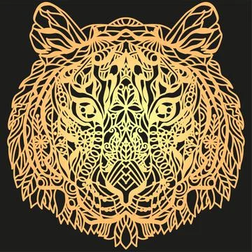 Head of tiger zentangle styled for t-shirt design, for tattoo and other decor Ilustração Stock