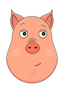 Head of trusting pig in cartoon style. Kawaii animal. Stock Illustration