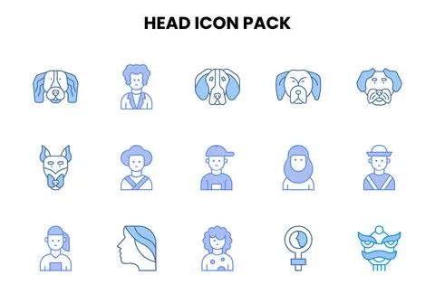 Head Two Colour Bundle Icons Pack Stock Illustration