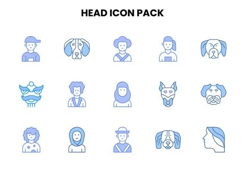 Head Two Colour Icons Pack Stock Illustration