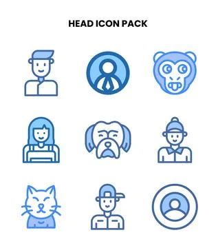 Head Two Colour Set Icons Pack 스톡 일러스트