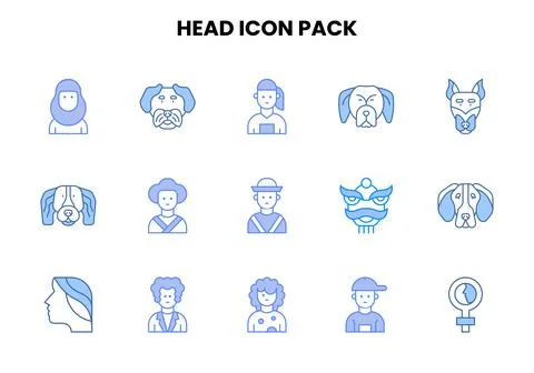 Head Two Colour Vector Icons Pack Stock Illustration