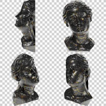 Head of an unwise Virgin A captivating black marble statue with golden accent Stock Photos