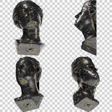 Head of an unwise Virgin A captivating black marble statue with golden accent Stock Photos