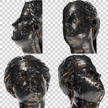 Head of an unwise Virgin A captivating black marble statue with golden accent Stock Photos