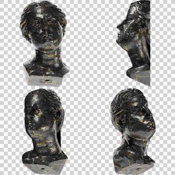 Head of an unwise Virgin A captivating black marble statue with golden accent Stock Photos