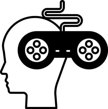 Head with a video game controller in its hands Illustrazione stock