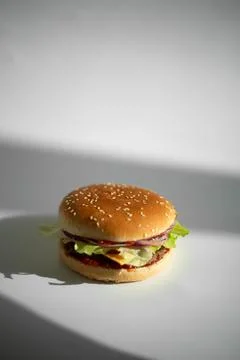 Head on view of a burger on a white background Stock Photos