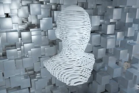 The head of the virtual robot with concepts of artificial intelligence, 3d re Stock Illustration