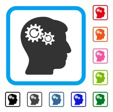 Head Wheels Rotation Framed Icon Stock Illustration