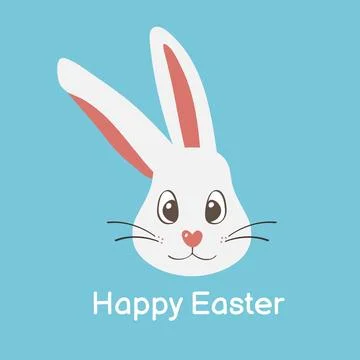 Head of the White Easter Bunny. Animal character on a blue background. Text.. Stock Illustration