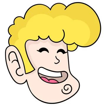 The head of the yellow afro haired man smiled happily, doodle icon drawing Stock Illustration