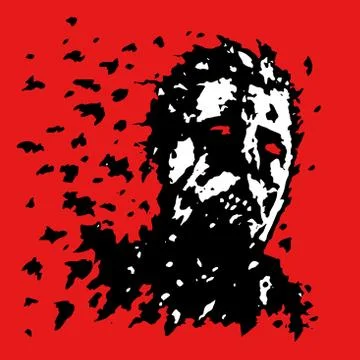 The head of the zombie crumbles into the ashes. Vector illustration. Stock Illustration