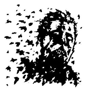 The head of the zombie crumbles into the ashes. Vector illustration. Stock Illustration