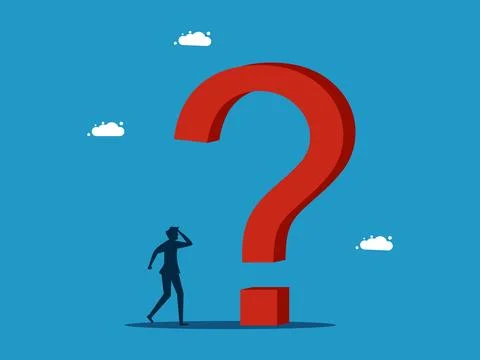 Headache with big problems. man faces a big question mark Illustrazione stock