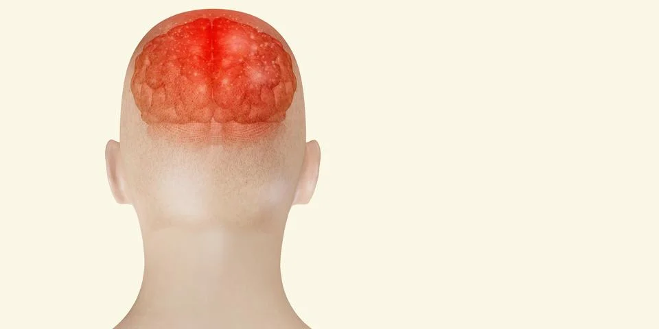 Headache brain system problems skull pain face man showing headaches 3d Illustrazione stock