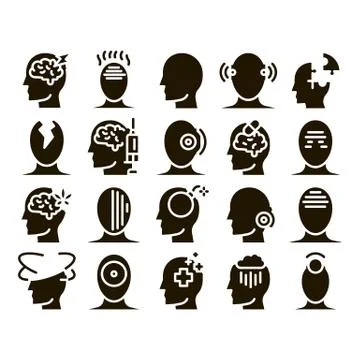 Headache Collection Elements Vector Icons Set 스톡 일러스트