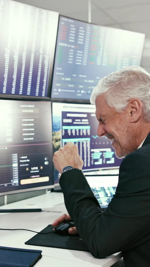 Headache, computer screen and businessman in office with trading for stock Stock Footage 332899173