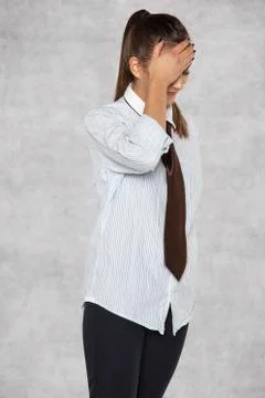 Headache due to lack of work, a broken businesswoman Stock Photos