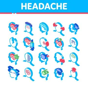 Headache Isometric Icons Set Vector イラスト素材