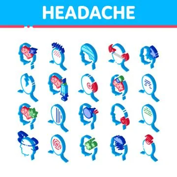 Headache Isometric Icons Set Vector Stock Illustration