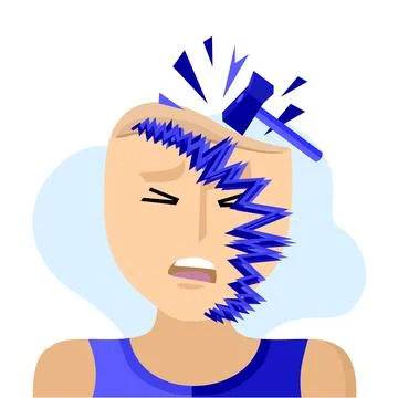 Headache, migraine, visual aura. A head with a picture of a scotoma in a migr Stock Illustration
