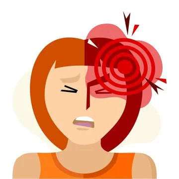 Headache, migraine, visual aura. An image of pain in one side of the head. Ca Stock Illustration