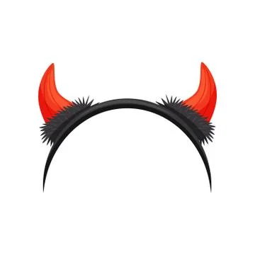 Headband with bright red devil horns. Head accessory for Halloween party 스톡 일러스트