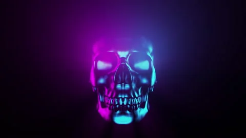 Headbanging Skull In Synth Wave Colors VJ Loop Stock Footage 141990658