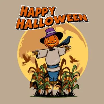 Headed Pumpkin Scarecrow Stock Illustration