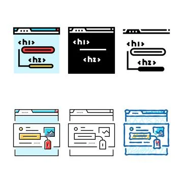 Header forms tags h1 h2 seo color icon vector Stock Illustration