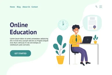 Header for landing page or website with a man surfing internet and learning Stock Illustration