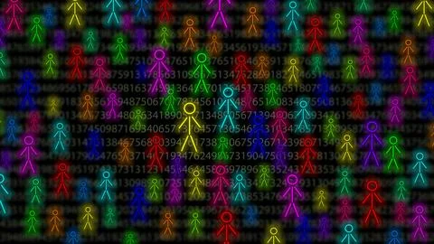 Header of numbers and stickman figures representing the people contained in data Stock Illustration