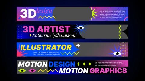 Header Set for 3D Designers. Horizontal Covers for Artists Stock Illustration
