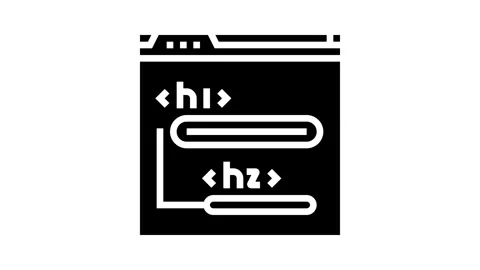 Header tags h1 h2 seo glyph icon animation Stock Footage 326150084