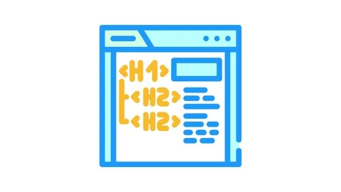 Header tags h1 h2 seo color icon animation Stock Footage 327265047