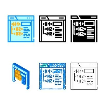Header tags h1 h2 seo color icon vector modern Stock Illustration