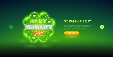 Header Template with Neon Clover on Green Background Stock Illustration