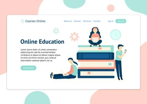 Header template for website with people learning with different devices 스톡 일러스트