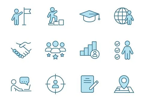 Headhunting linear vector icons in two colors isolated on white background. Stock Illustration
