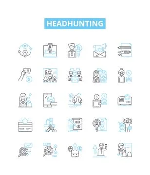 Headhunting vector line icons set. Recruiting, Hiring, Placement, Searching Illustrazione stock