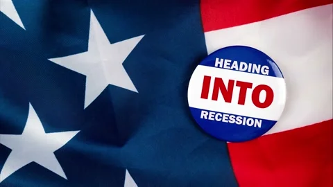 Heading into recession text quote on election button laying on the star spang Video stock 170629596