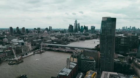 Heading towards Millenium bridge London Aerial shot UK Stock Footage 290241372