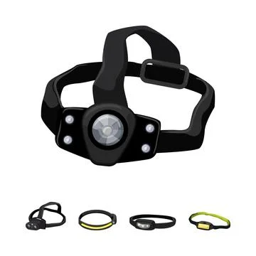 Headlamp collection creating light for outdoor activities Stock Illustration