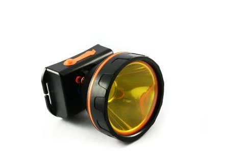 Headlamp flashlight isolated / black torch light on white background Stock-Fotos