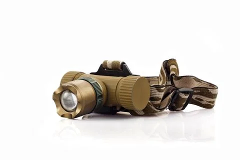 Headlamp Flashlight Portable LED Light Device Isolated on White Background Stock Photos
