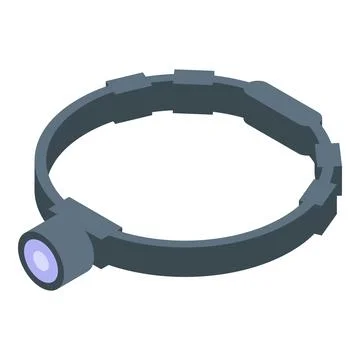 Headlamp flashlight is shining a light beam in the dark 스톡 일러스트