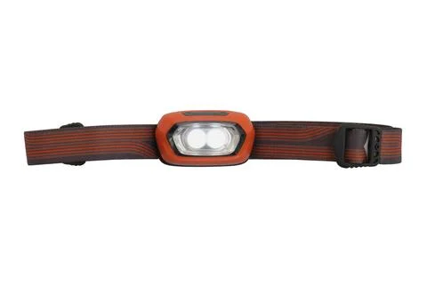 Headlamp on a white background. LED flashlight with a comfortable elastic s.. Stock Photos