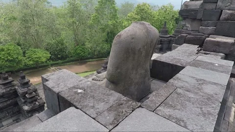 Headless Buddha Statue, Borobudur Temple Terrace, Java, Indonesia Stock Footage 244443735