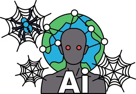 Headless figure sits center, surrounded by webs and neural connections Stock Illustration